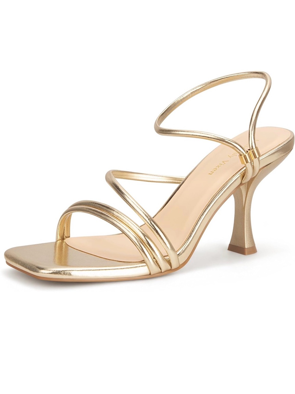 Metallic Gold Strappy Mid-Heel Sandal
